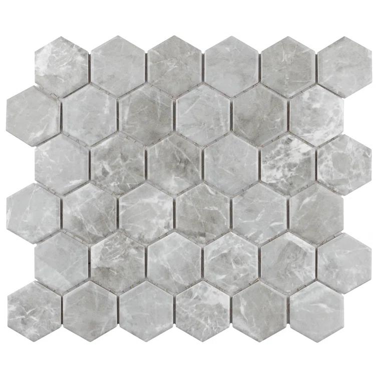 Flo 2" Hex Grey 11-1/8" x 12-5/8" Porcelain Mosaic Floor and Wall Tile