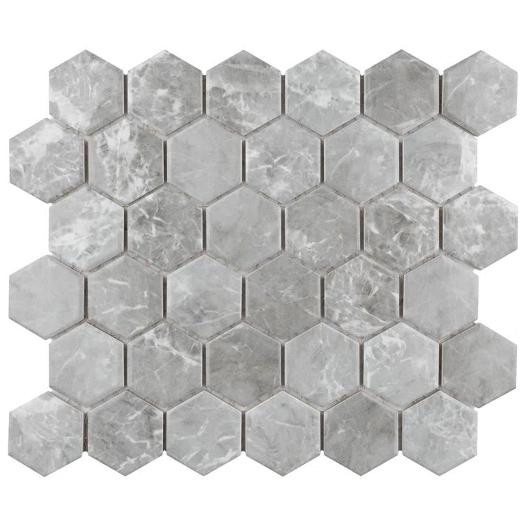 Flo 2" Hex Grey 11-1/8" x 12-5/8" Porcelain Mosaic Floor and Wall Tile