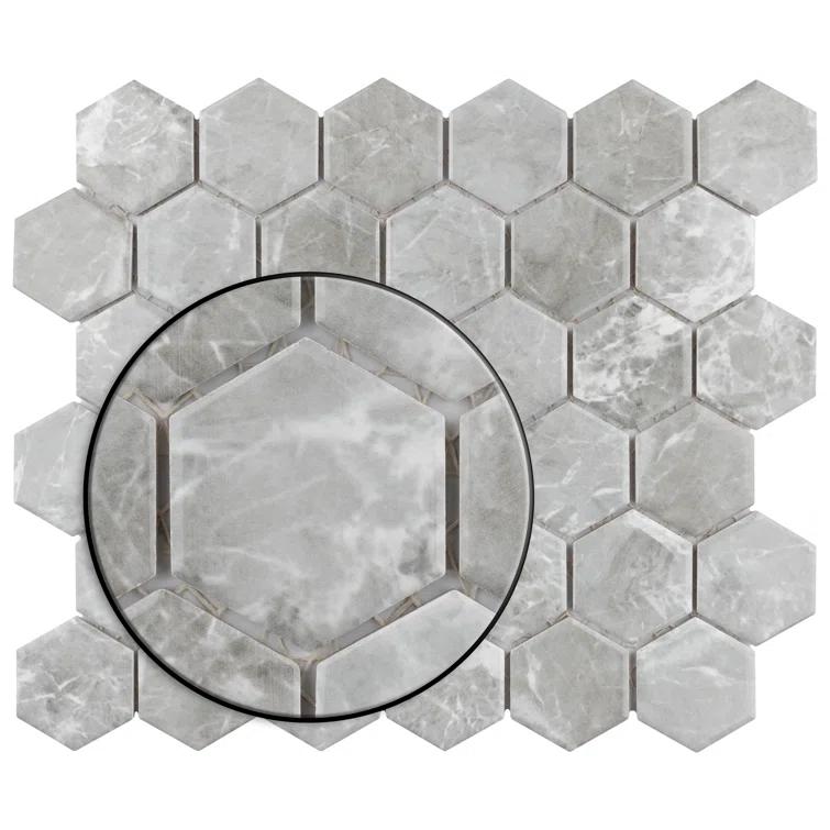 Flo 2" Hex Grey 11-1/8" x 12-5/8" Porcelain Mosaic Floor and Wall Tile