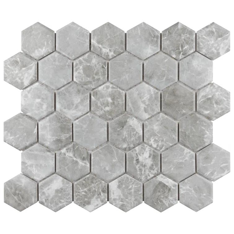 Flo 2" Hex Grey 11-1/8" x 12-5/8" Porcelain Mosaic Floor and Wall Tile