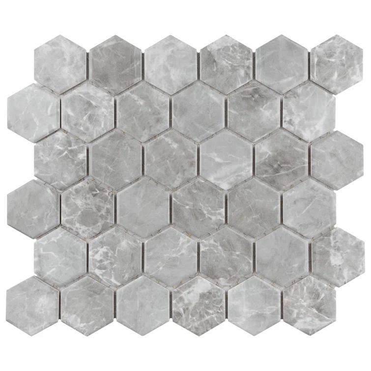 Flo 2" Hex Grey 11-1/8" x 12-5/8" Porcelain Mosaic Floor and Wall Tile