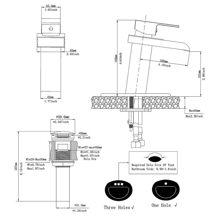 VIBRANTBATH YZJ9009-C-2 Single-Hole Single-handle Bathroom Faucet with Drain Assembly