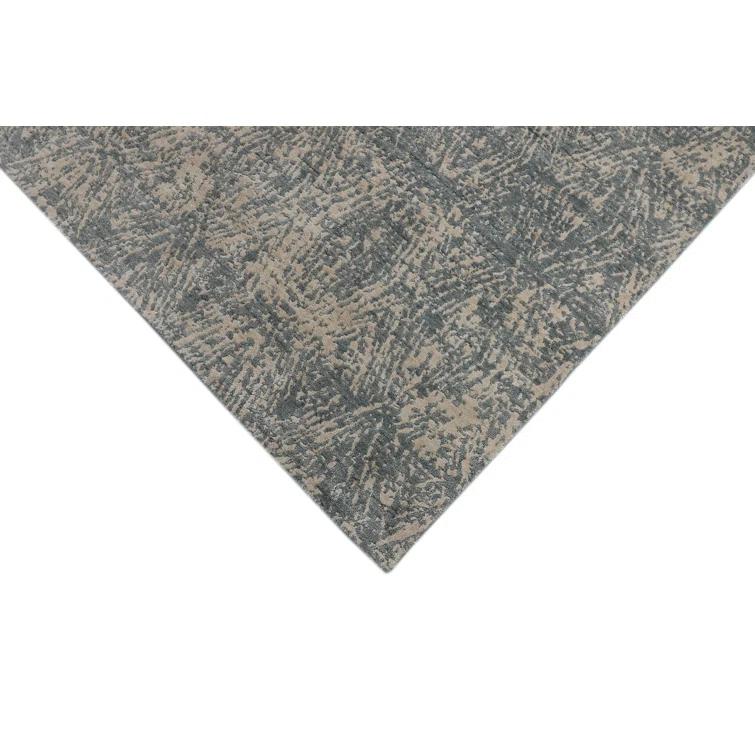 Handmade Blue and Beige Wool Viscose 10' x 14' Rectangular Rug