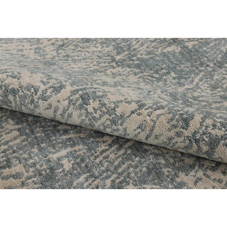 Handmade Blue and Beige Wool Viscose 10' x 14' Rectangular Rug