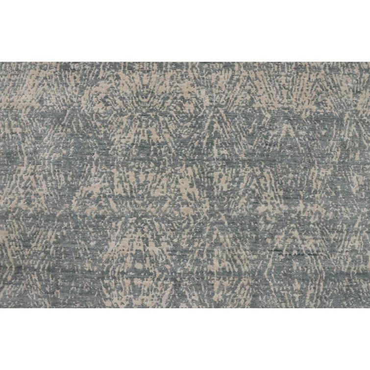 Handmade Blue and Beige Wool Viscose 10' x 14' Rectangular Rug