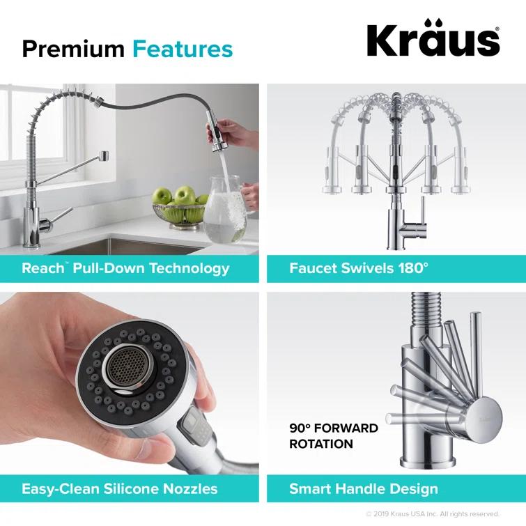 KRAUS Bolden Commercial Style 2-Function Single Handle Pull Down Kitchen Faucet