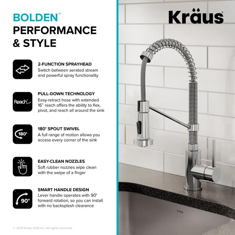 KRAUS Bolden Commercial Style 2-Function Single Handle Pull Down Kitchen Faucet