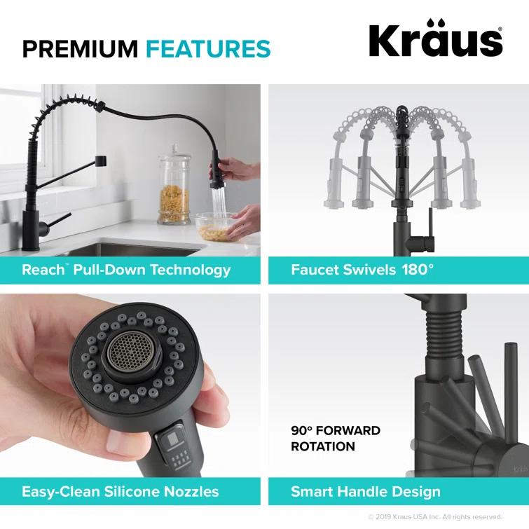 KRAUS Bolden Commercial Style 2-Function Single Handle Pull Down Kitchen Faucet