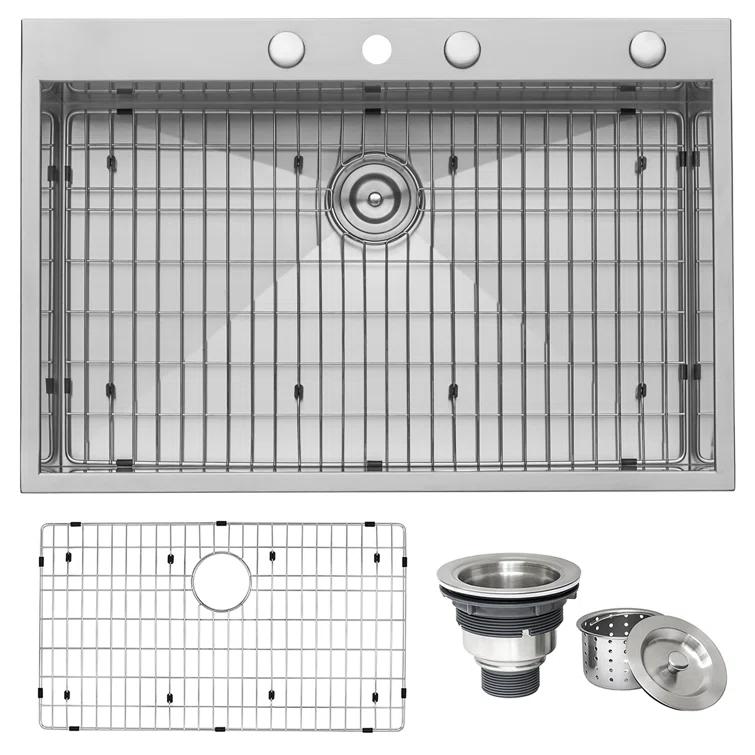Ruvati 33 x 22 inch Drop-in Topmount Zero Radius Stainless Steel Kitchen Sink Single Bowl - 4 holes