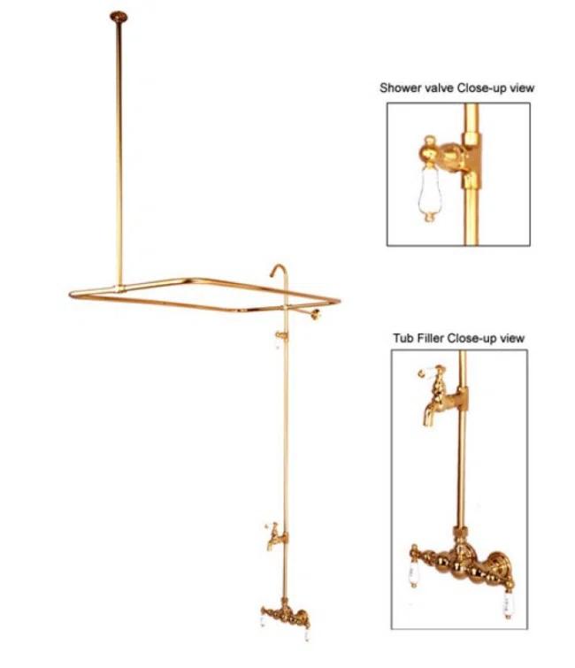Kingston Brass CC63T2 Kingston Brass Vintage Three-Handle 2-Hole Tub Wall Mount Clawfoot Tub Faucet with Shower Enclosure