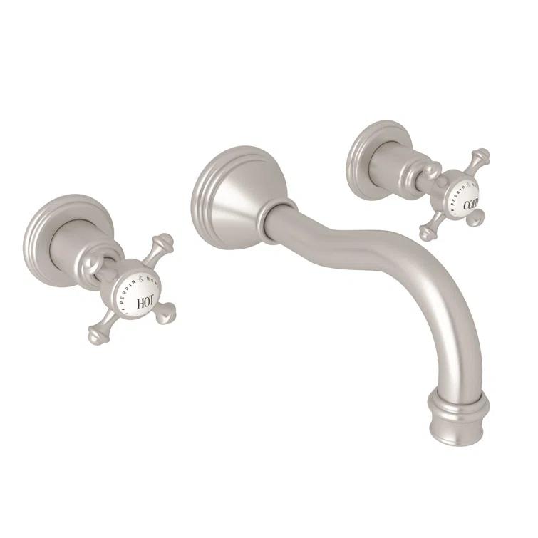 Polished Nickel Wall Mounted Widespread Faucet with Brass Handles