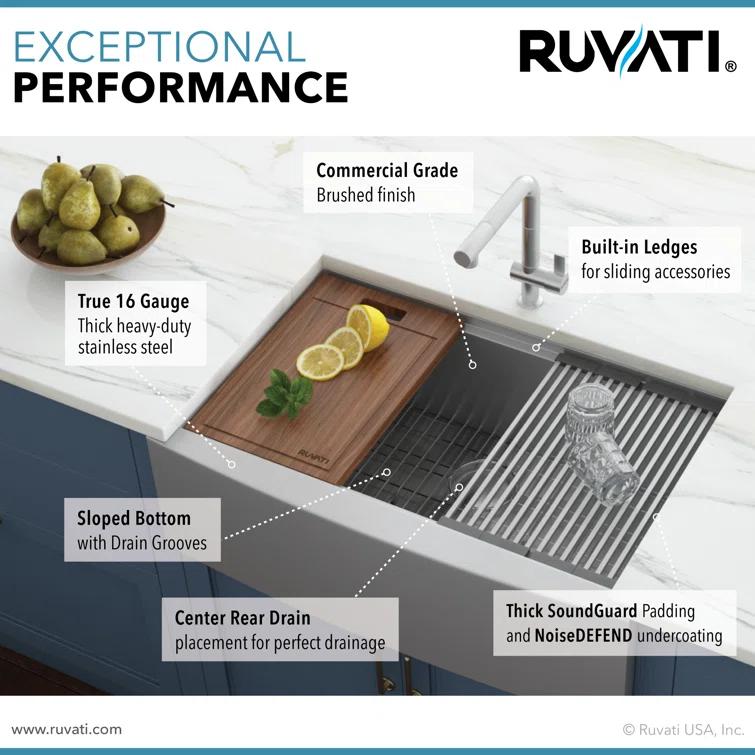 Ruvati 36-inch Apron-front Workstation Farmhouse Kitchen Sink 16 Gauge Stainless Steel Single Bowl