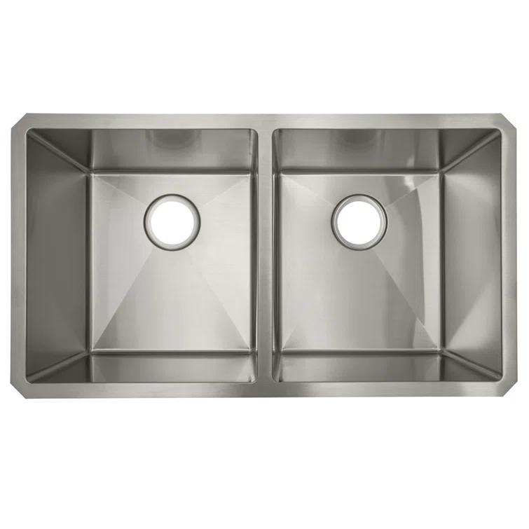 Sinber 32" x 19" Undermount Double Bowl Kitchen Sink with 18 Gauge 304 Stainless Steel Satin Finish