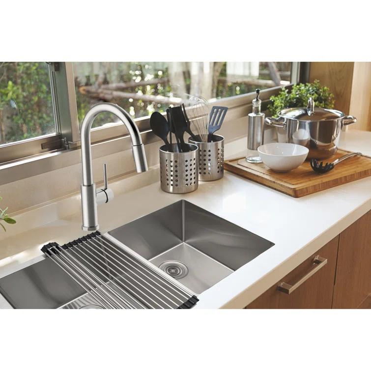 Sinber 32" x 19" Undermount Double Bowl Kitchen Sink with 18 Gauge 304 Stainless Steel Satin Finish
