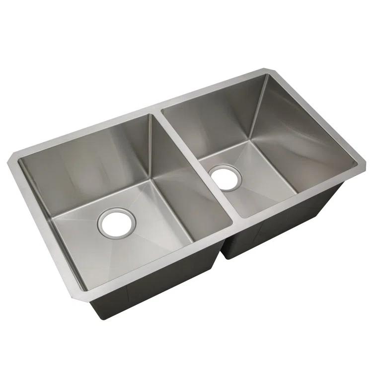 Sinber 32" x 19" Undermount Double Bowl Kitchen Sink with 18 Gauge 304 Stainless Steel Satin Finish