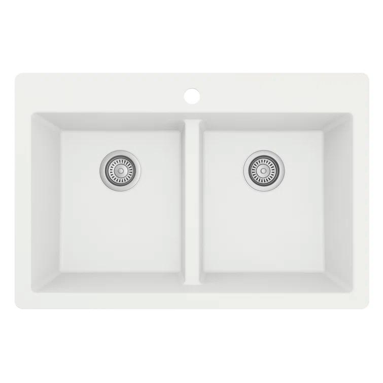 Karran Quartz 33'' X 22'' 50/50 Double Bowl Composite Drop-in Kitchen Sink