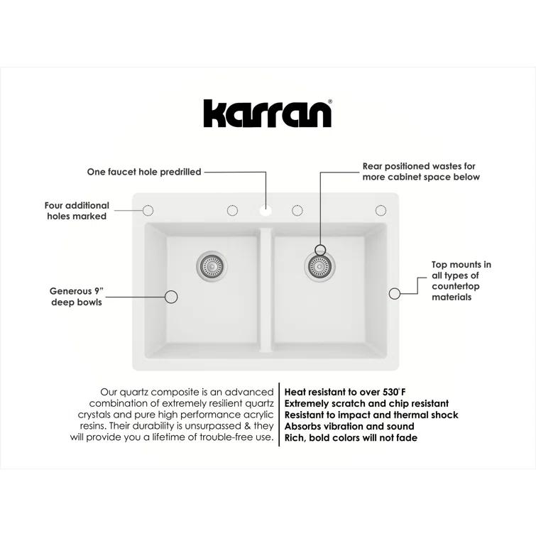 Karran Quartz 33'' X 22'' 50/50 Double Bowl Composite Drop-in Kitchen Sink
