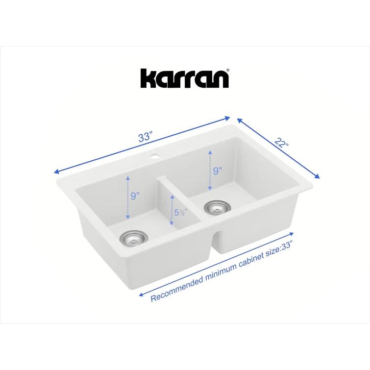 Karran Quartz 33'' X 22'' 50/50 Double Bowl Composite Drop-in Kitchen Sink