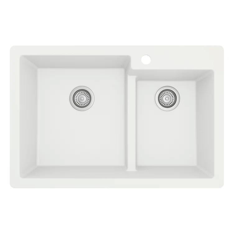 Karran Quartz 33'' X 22'' 60/40 Double Bowl Drop-in Kitchen Sink