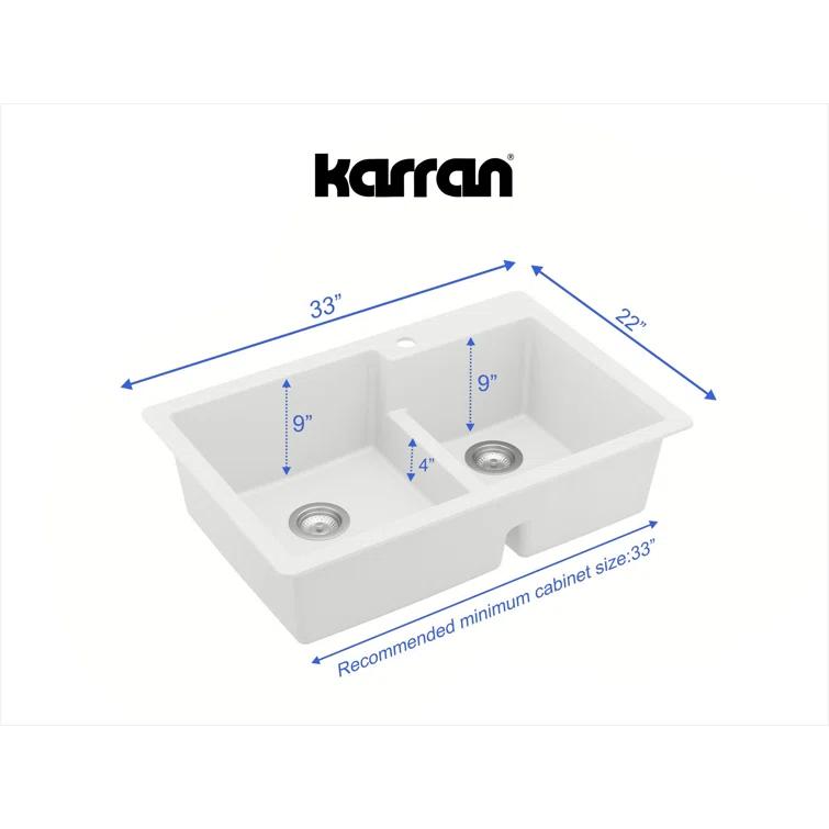 Karran Quartz 33'' X 22'' 60/40 Double Bowl Drop-in Kitchen Sink