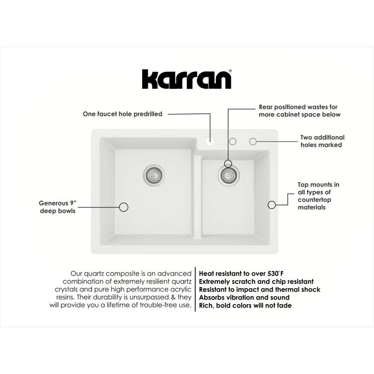 Karran Quartz 33'' X 22'' 60/40 Double Bowl Drop-in Kitchen Sink