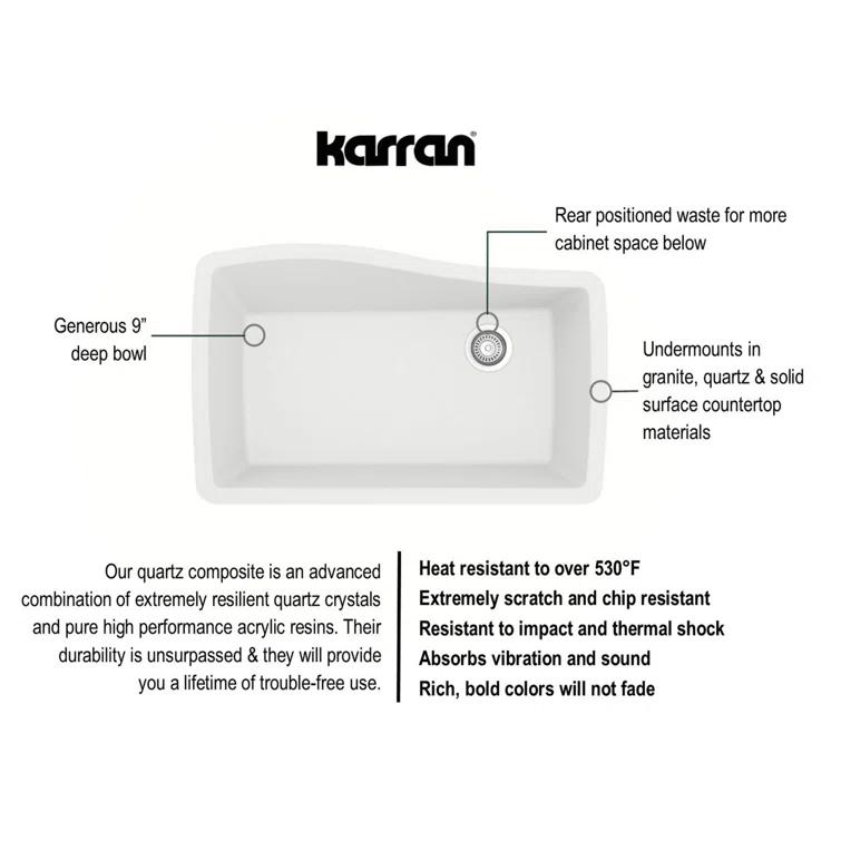 Karran Karran Undermount Quartz Composite 33-1/2'' X 21'' Single Bowl Kitchen Sink QU-722-WH