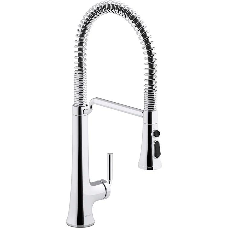 Kohler Tone Single Handle Semi-Professional Pre-Rinse Kitchen Sink Faucet with Three-Function Pull Down Sprayer