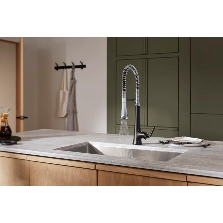 Kohler Tone Single Handle Semi-Professional Pre-Rinse Kitchen Sink Faucet with Three-Function Pull Down Sprayer