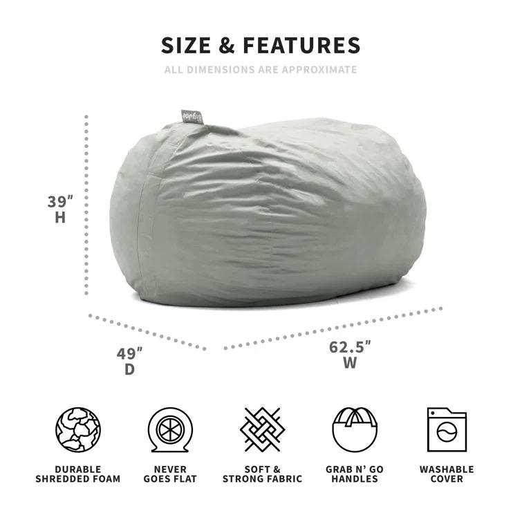 Big Joe Giant Foam Filled Bean Bag Sofa with Soft Removeable Cover