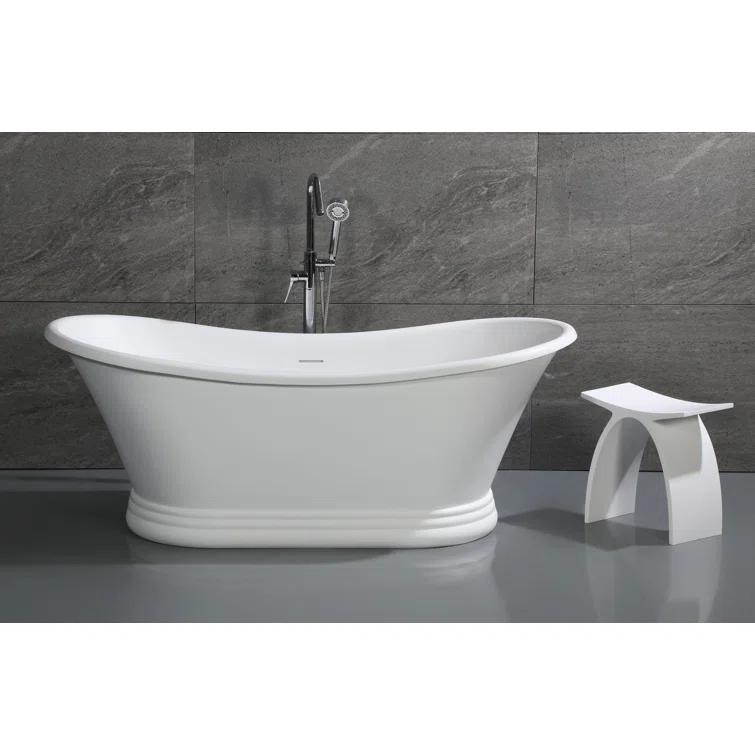 63.4'' x 29.5'' Freestanding Soaking Stone Bathtub