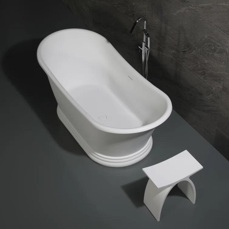 63.4'' x 29.5'' Freestanding Soaking Stone Bathtub