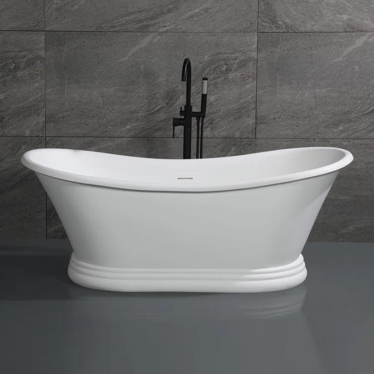 63.4'' x 29.5'' Freestanding Soaking Stone Bathtub