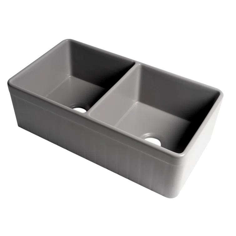 33'' L Farmhouse / Apron Double Bowl Fireclay Kitchen Sink