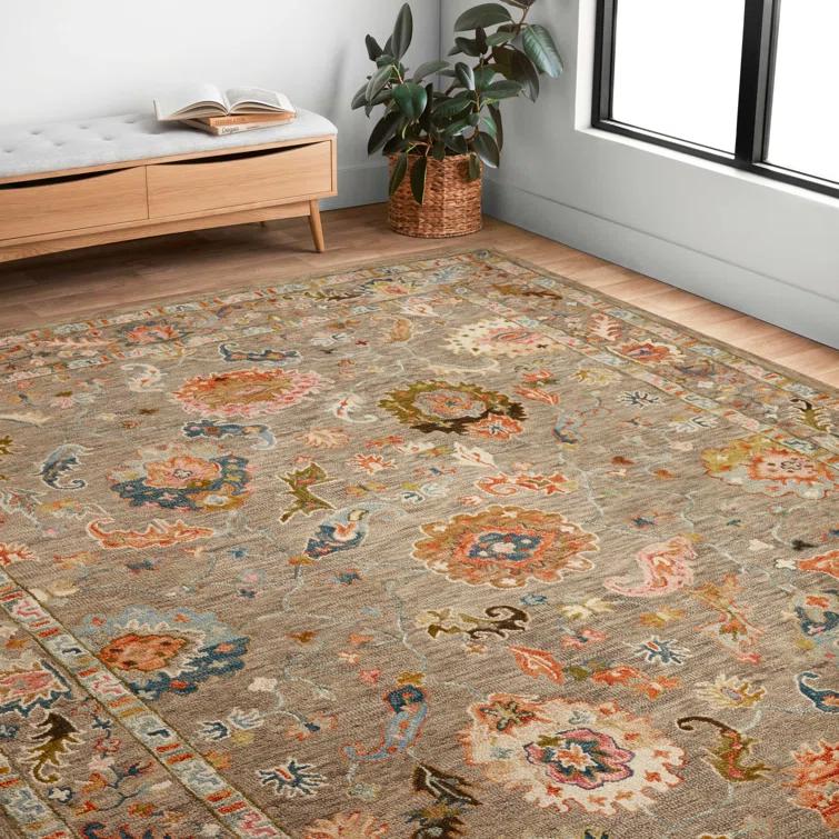 Norge Oriental Handmade Looped Wool Gray / Beige Area Rug