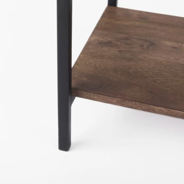 Medium Brown Mango Wood and Black Iron Curio Cabinet