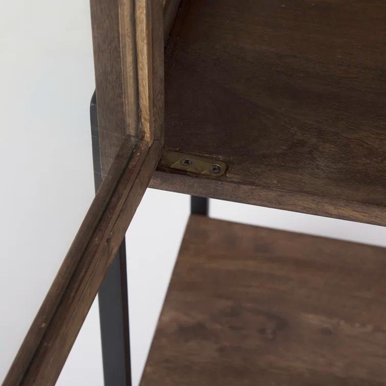 Medium Brown Mango Wood and Black Iron Curio Cabinet