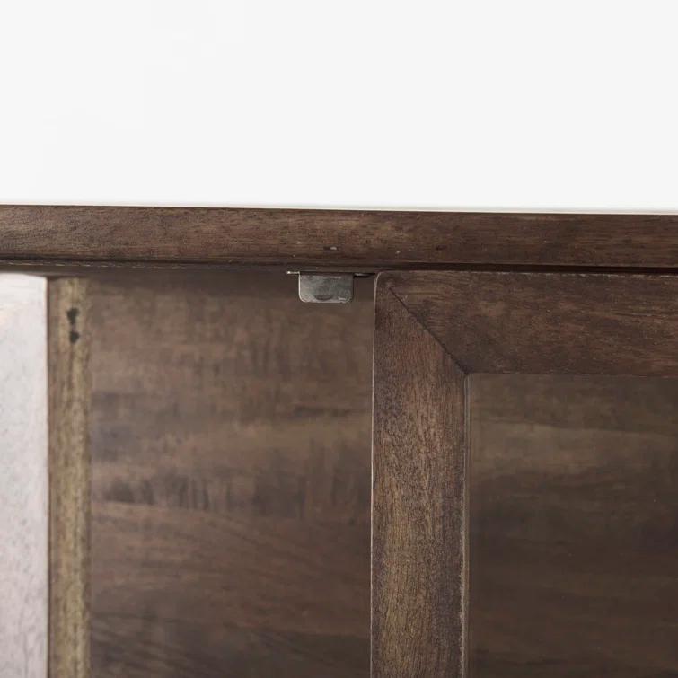 Medium Brown Mango Wood and Black Iron Curio Cabinet
