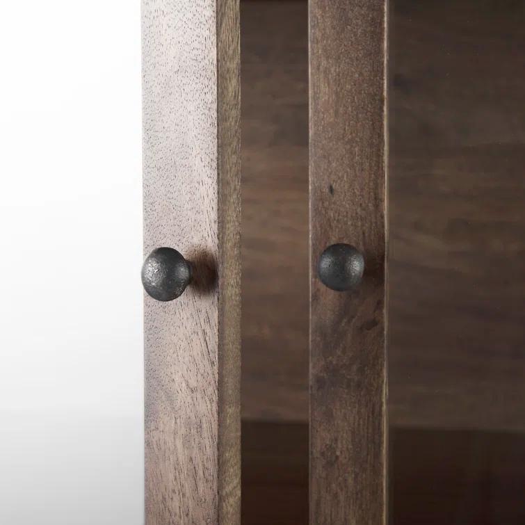Medium Brown Mango Wood and Black Iron Curio Cabinet