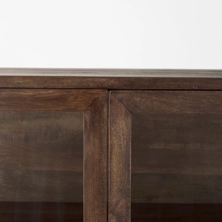 Medium Brown Mango Wood and Black Iron Curio Cabinet