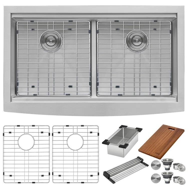 Ruvati RVH9301 Ruvati 36" Apron-front Workstation Low-Divide 50/50 Farmhouse Kitchen Sink Stainless Steel