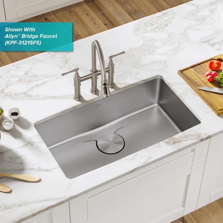 Kraus KD1US33B Dex™️ Series KRAUS 33" L Undermount 16 Gauge Stainless Steel Single Bowl Kitchen Sink