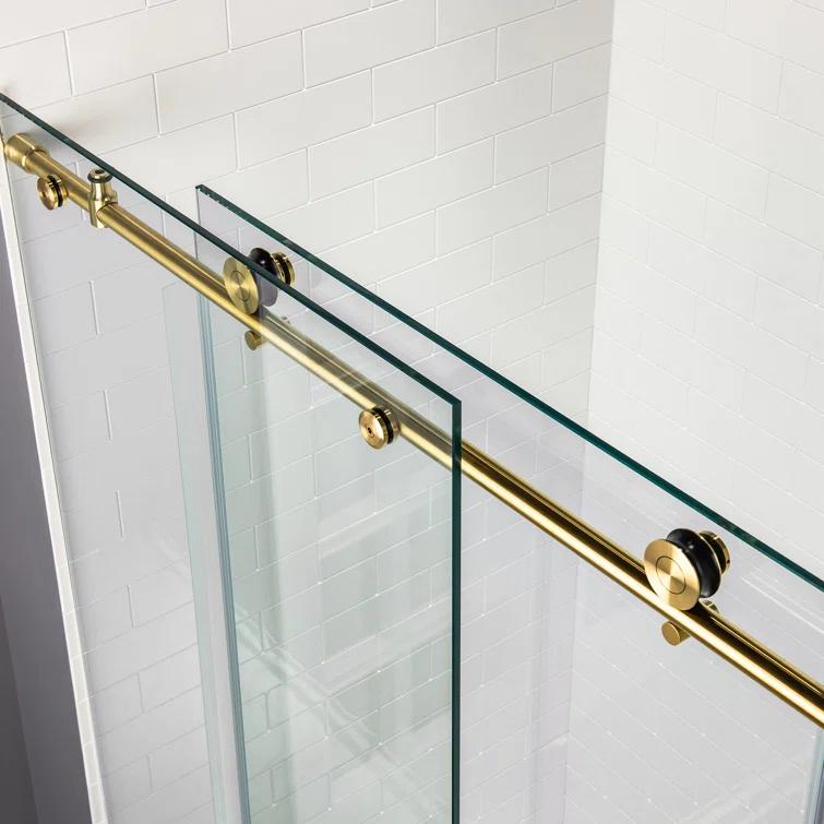 WoodBridge 56"-60" W x 76" H Single Sliding Frameless Shower Door | 3/8" (10mm) Thickened Upgrade Tempered Glass | Stainless Steel Hardware | Safe, Explosion-Resistant, Clear & Stylish, Sturdy & Durable MBSDC6076-BG
