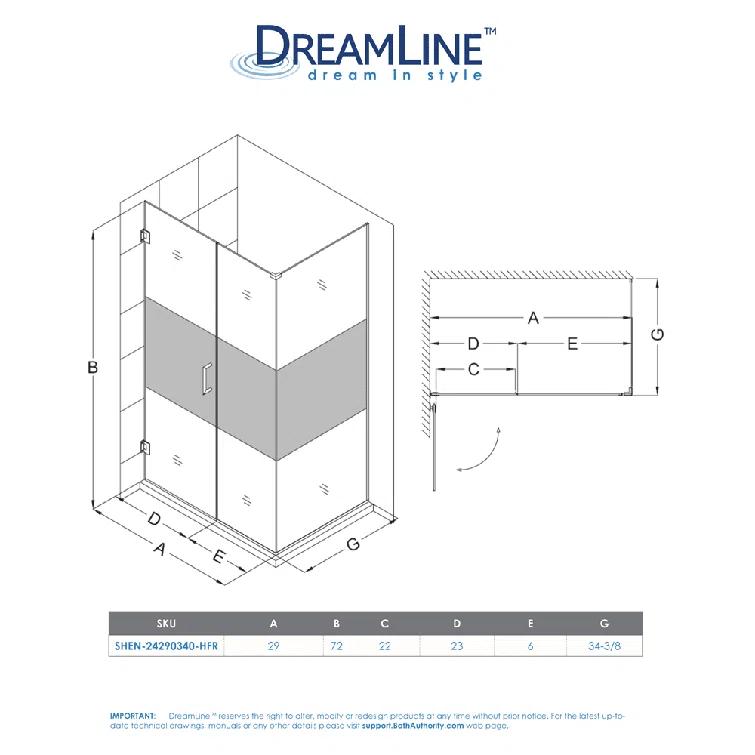 Unidoor Plus 60" W x 34" D x 72" H Frameless Rectangle Shower Enclosure with Fixed Panel