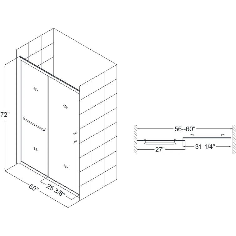 Infinity-Z 60" W x 72" H Single Sliding Frameless Shower Door