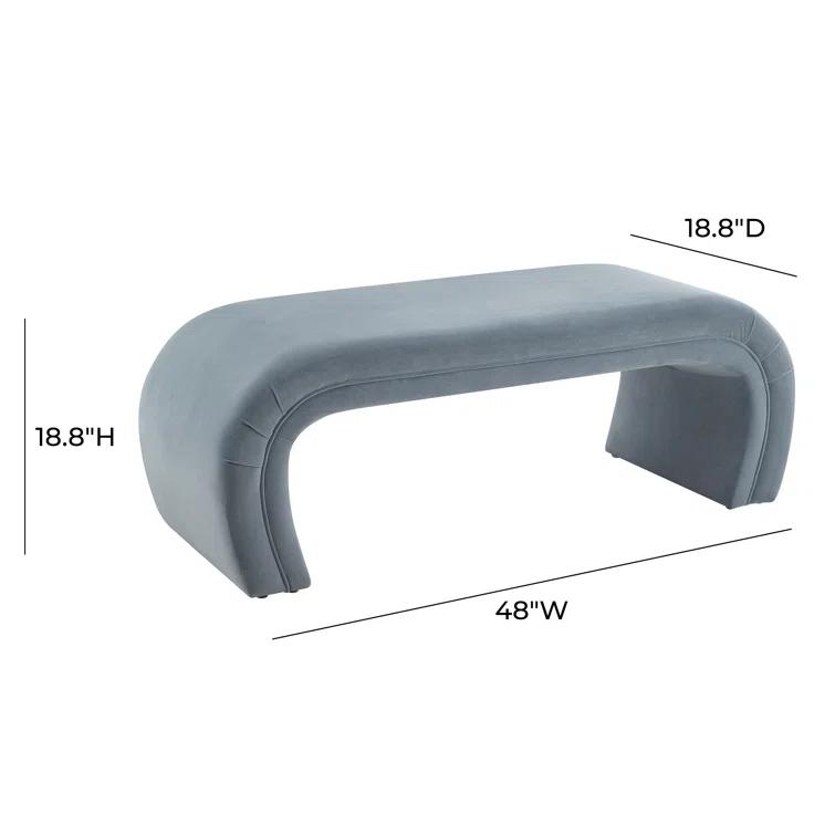 Modern Waterfall 48" Bench in Soft-Hued Gray Velvet