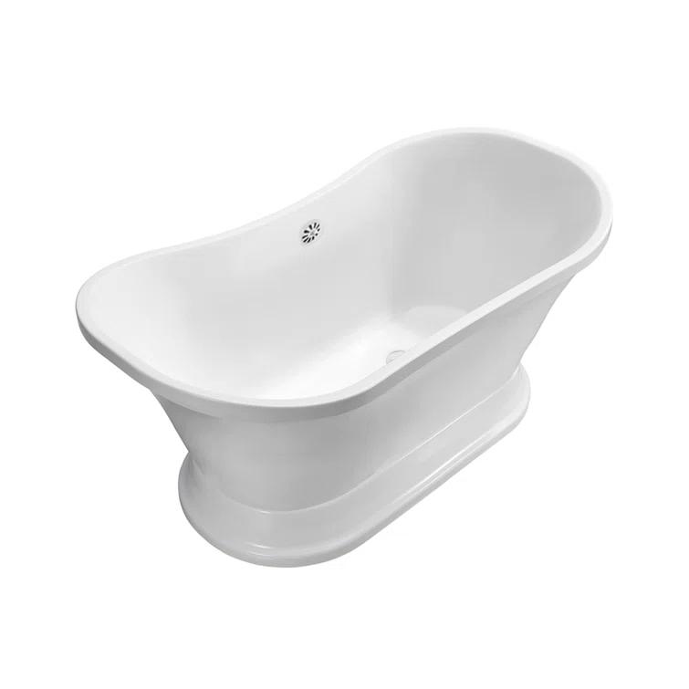 68" Streamline Freestanding Soaking Acrylic Bathtub With Drain and Bamboo Tray
