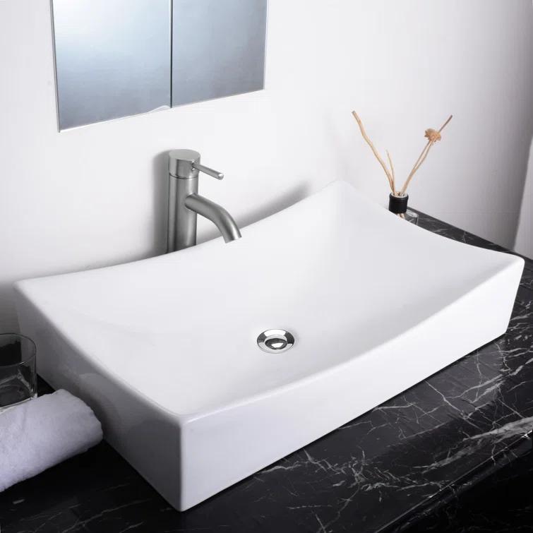 Aquaterior 16'' Porcelain Rectangular Bathroom Sink