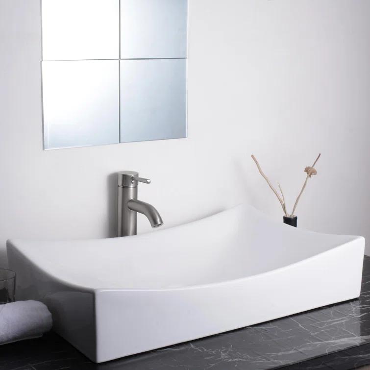 Aquaterior 16'' Porcelain Rectangular Bathroom Sink