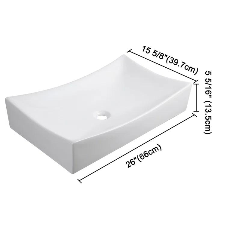 Aquaterior 16'' Porcelain Rectangular Bathroom Sink