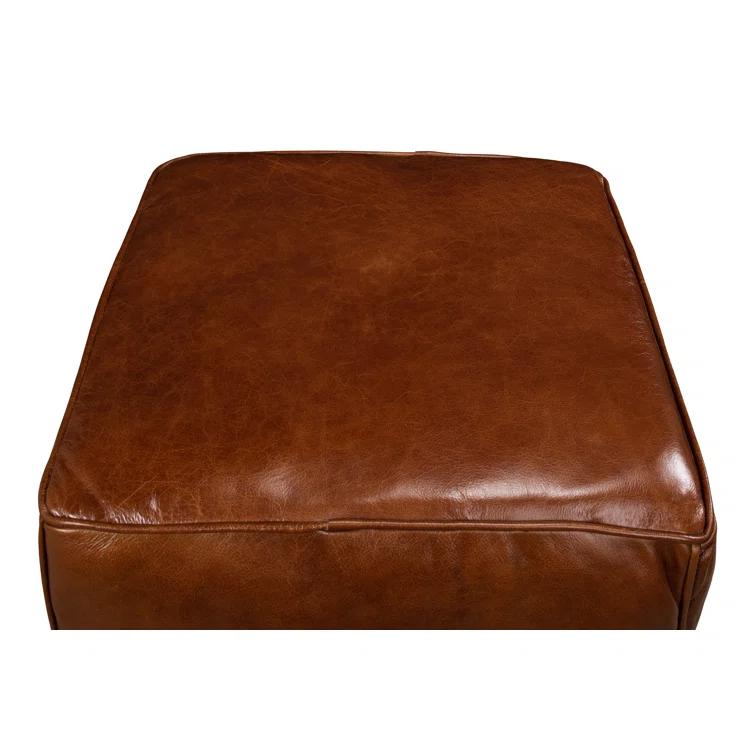 Traditional Bismarck Old Bay Leather Tufted Storage Ottoman